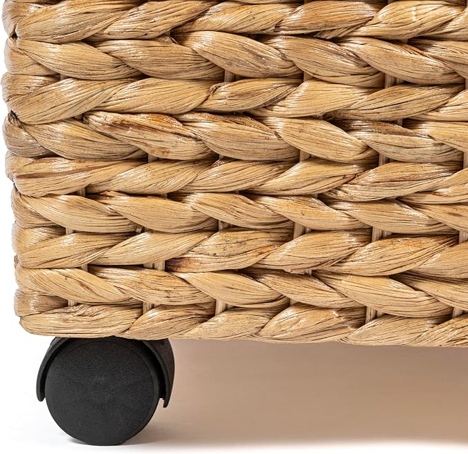 happimess BSK1006A 26.38" Chett Minimalist Hand-Woven Hyacinth/Wood Underbed - Image 6