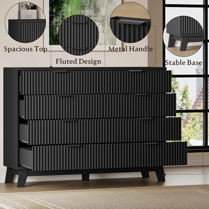 53" Tall Dresser for Bedroom, 8-Drawer Fluted Chest of Drawers, Modern Wood - Image 5