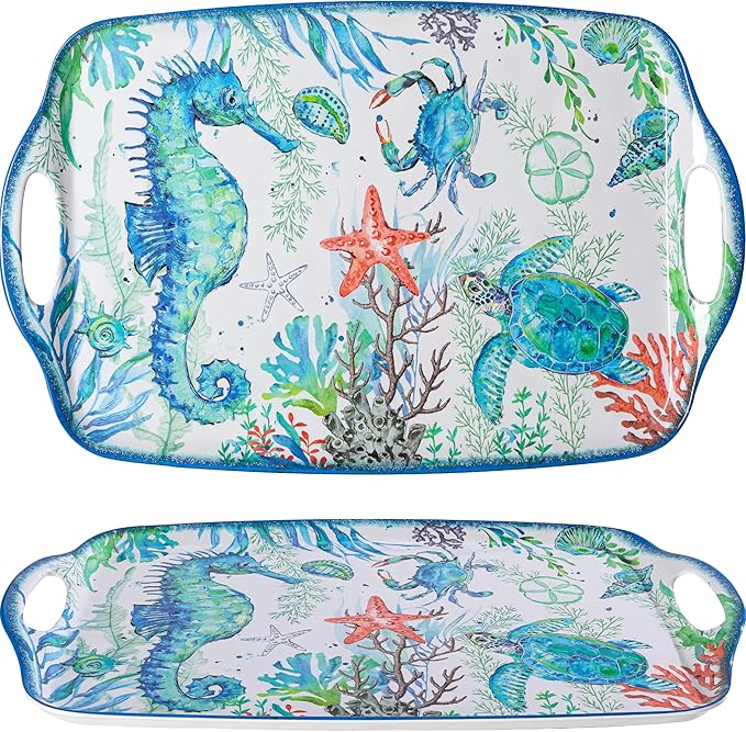 LEHAHA Serving Tray with Handles, Large Rectangular Melamine Serve Platter by LEHAHA