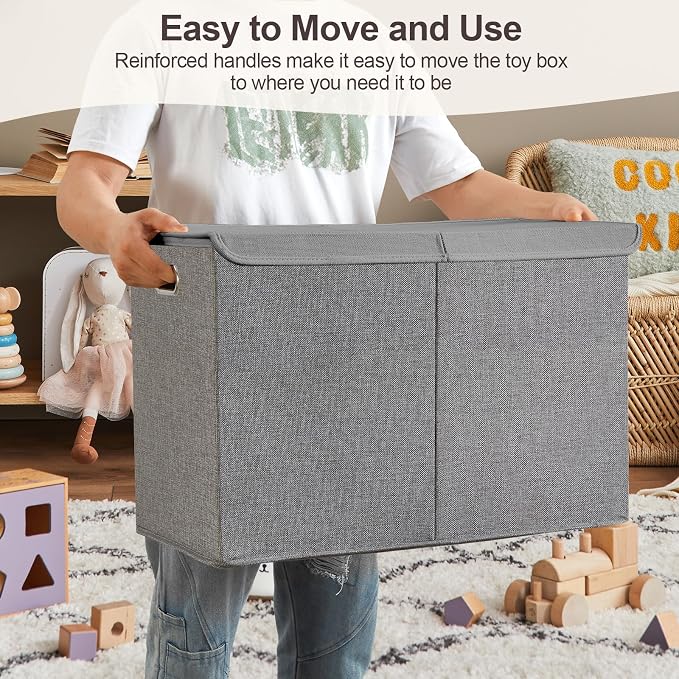 Large Toy Box with Flip-Top Lid, Collapsible Storage Organizer Bins with - Image 7