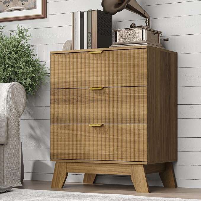 Fluted 3 Drawer Dresser, 30.3" Tall Compact Modern Boho Chest of Drawers - Image 5