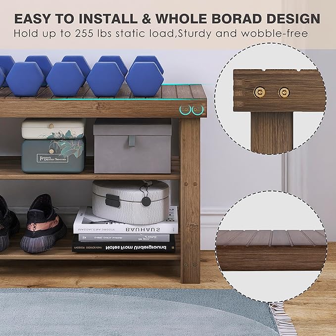 SMIBUY Bamboo Shoe Rack Bench, 3-Tier Shoe Organizer Storage Shelf - Image 6