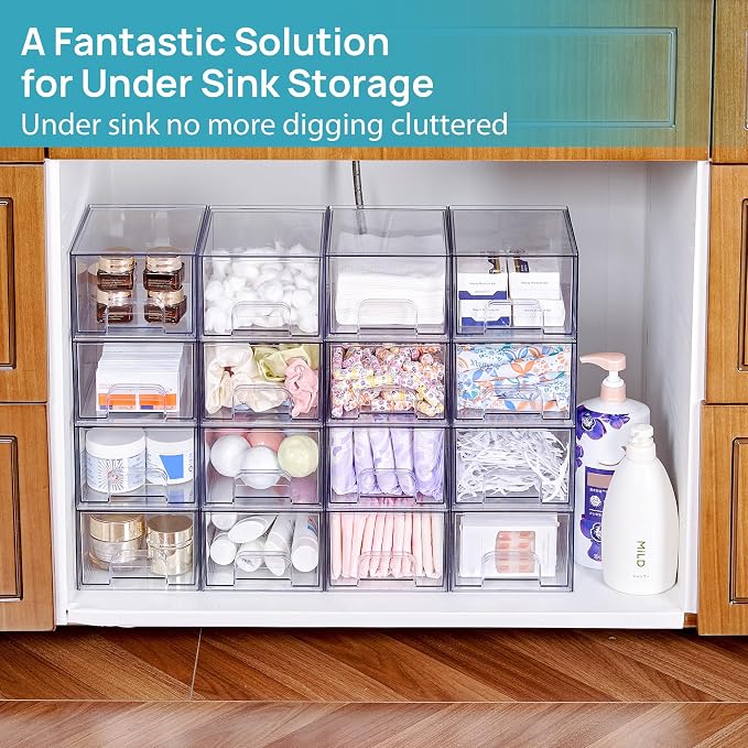 Vtopmart 8 Pack Small Clear Stackable Storage Drawers, Acrylic Bathroom Makeup - Image 4