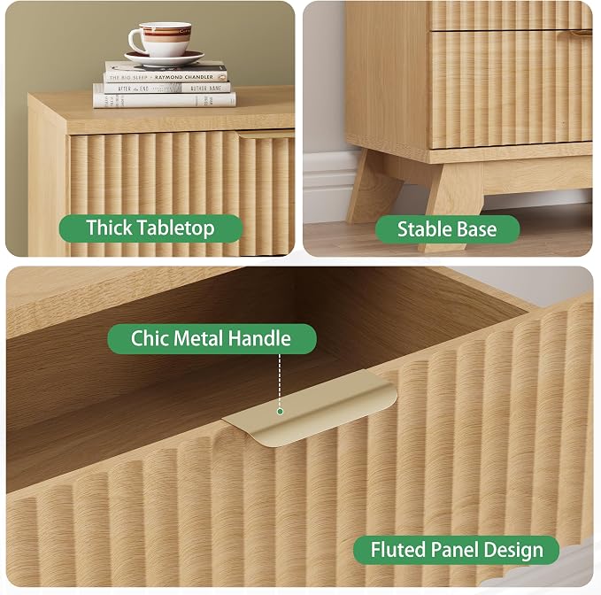 Fluted Nightstand, 31.5" Wide Side Table - Image 4