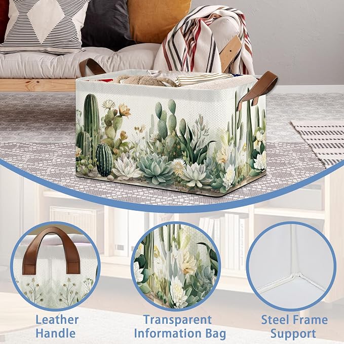 Cactus Succulent Collapsible Storage Box, Tropical Plants Organizer Bin - Image 3