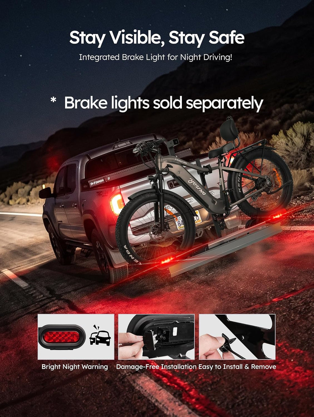YOUNG ELECTRIC Single 1-Ebike Rack Hitch Mount with Ramp Foldable Bike