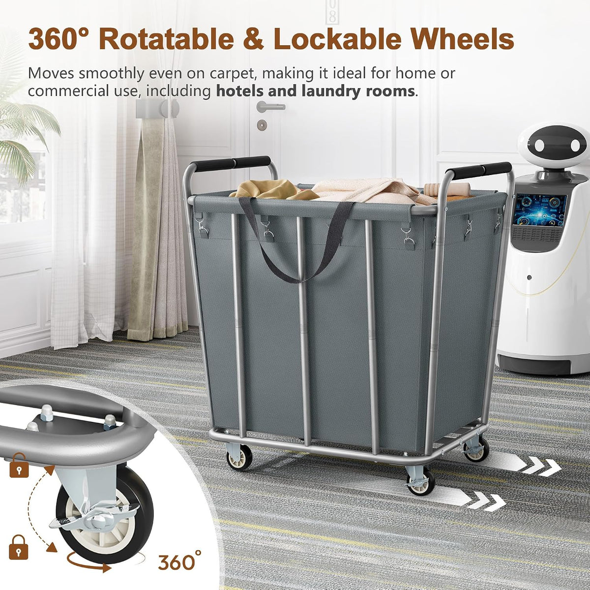 Hoctieon Large Laundry Cart with Wheels, 400L Heavy Duty Laundry