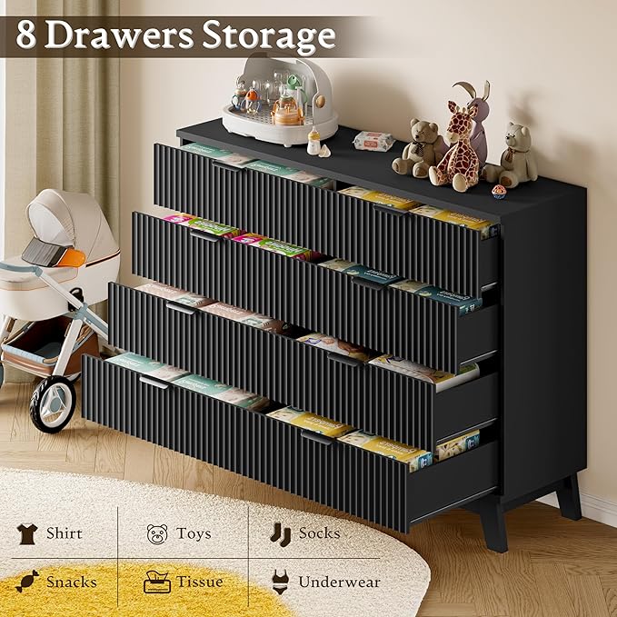 53" Tall Dresser for Bedroom, 8-Drawer Fluted Chest of Drawers, Modern Wood - Image 6