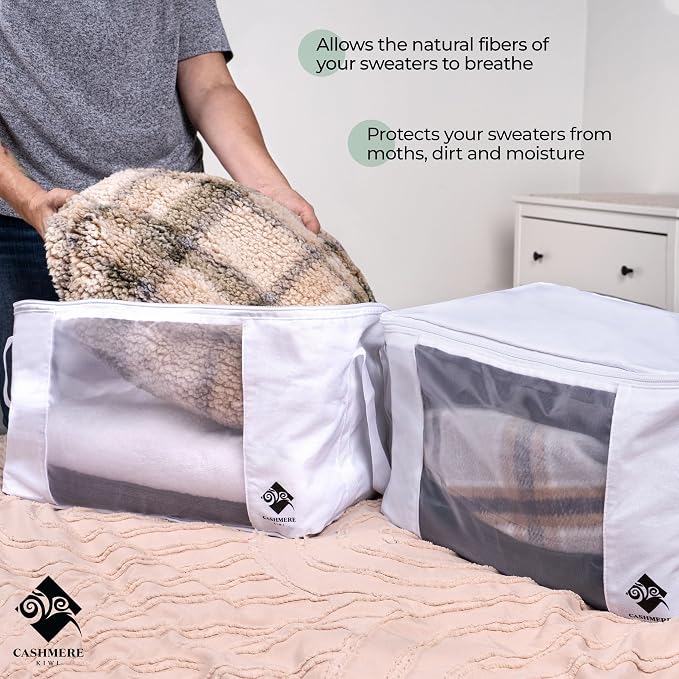 Sweater Storage for Closet – 2 Large Cotton Garment Bags, 30 Cedar Rings - Image 2
