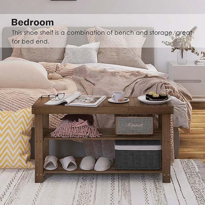 SMIBUY Bamboo Shoe Rack Bench, 3-Tier Shoe Organizer Storage Shelf - Image 5