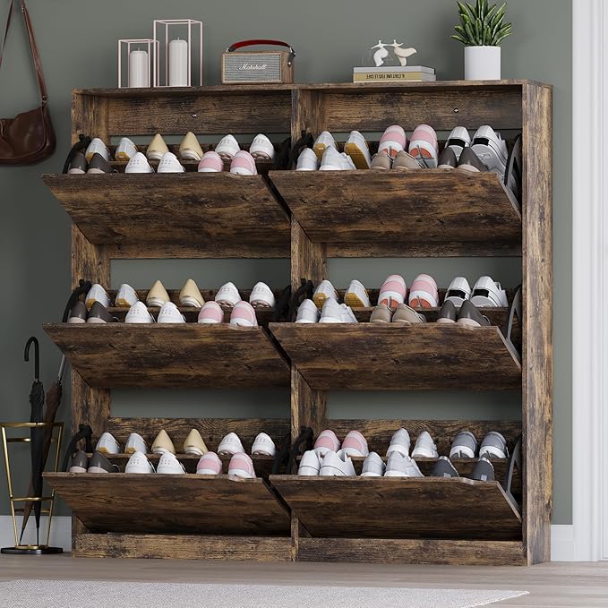 Shoe Cabinet with 6 Flip Drawers, Slim Narrow Shoe Storage Cabinet, - Image 7