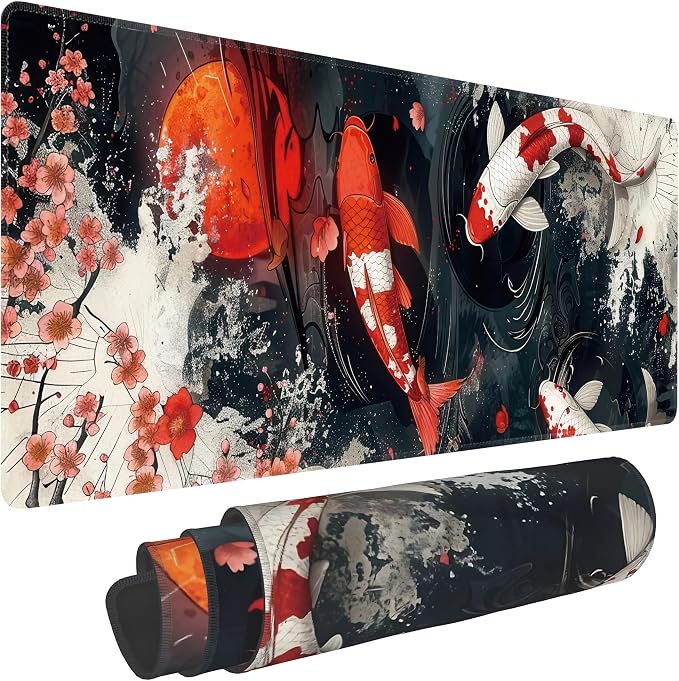 Koi Fish Large Mouse Pad, Gaming Keyboard Desk Pad, Extended Mouse Mat Non-Slip by BAHDSISFA