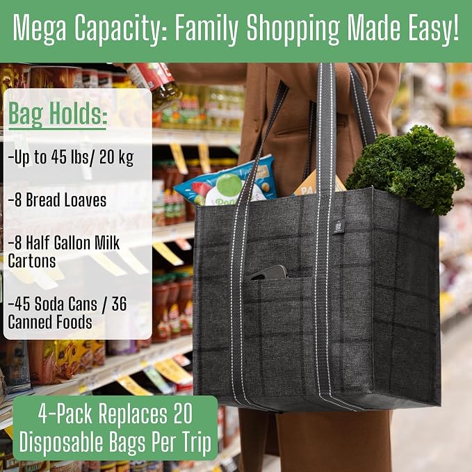 VENO 4 Pack Reusable Grocery Bags - Image 5