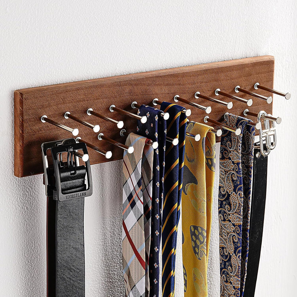 TreeHouse London Tie Rack Organizer – Holds 40 Large Ties – Solid Wood