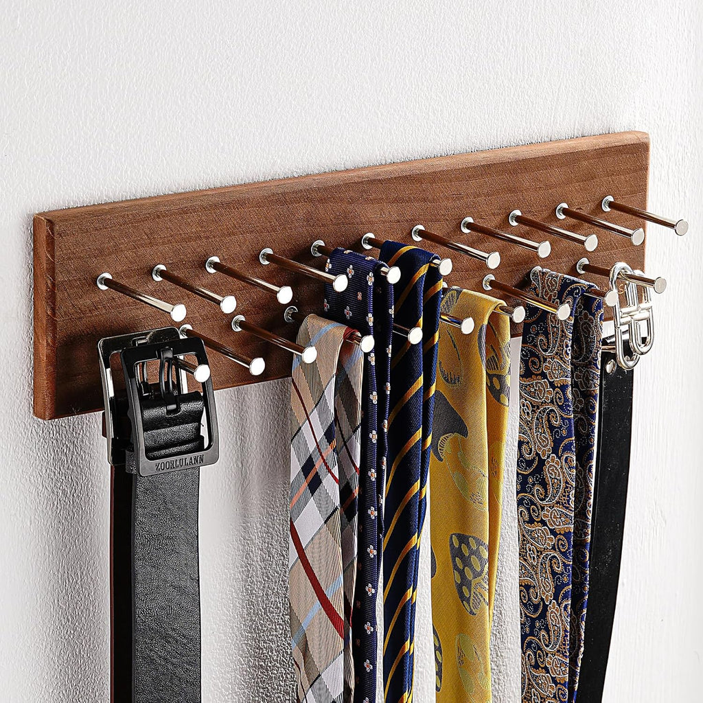 TreeHouse London Tie Rack Organizer – Holds 40 Large Ties – Solid Wood
