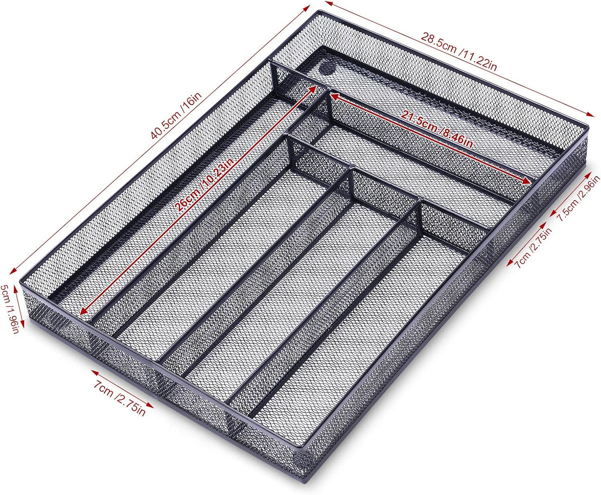 WuGeShop Desk Drawer Organizer with 6 Compartments, Mesh Drawer