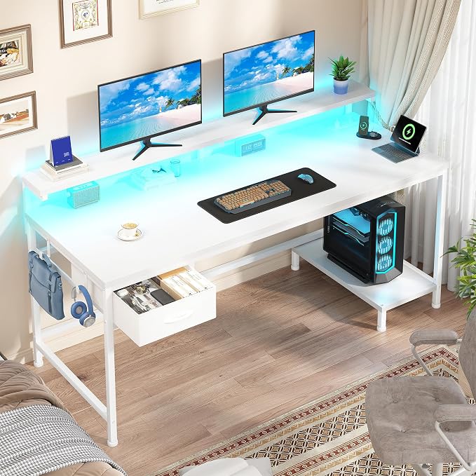 Computer Desk with Ergonomic Monitor Stand & CPU Stand, 47.2" Gaming Desk with - Image 9