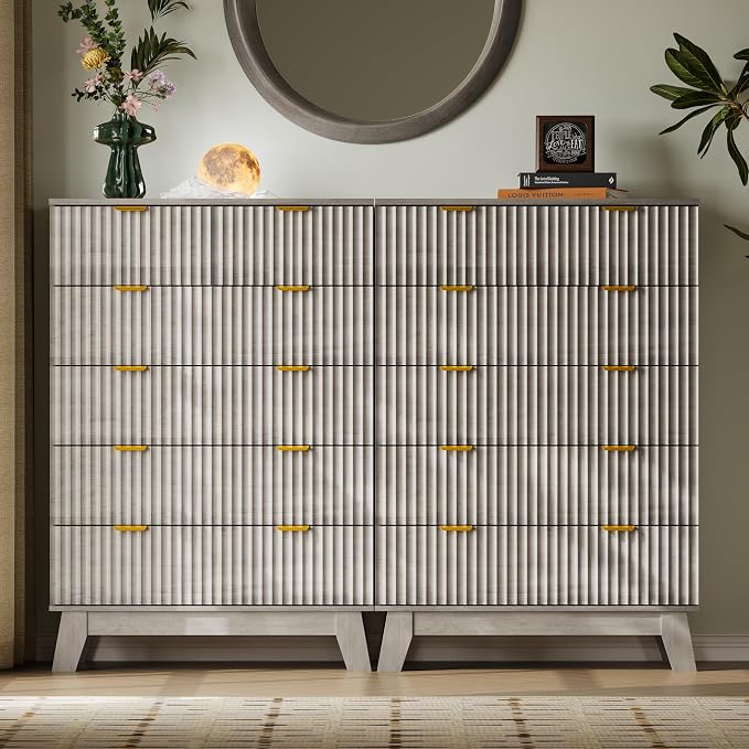 46" Tall Dresser for Bedroom, 6-Drawer Fluted Chest of Drawers, Modern Wood - Image 7