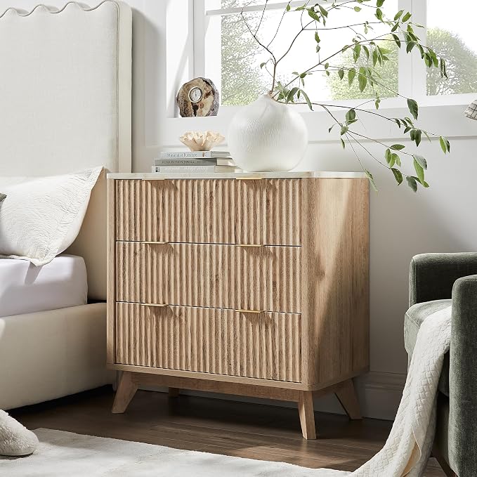 T4TREAM Fluted 3 Drawers Nightstand Set of 2, Oversized Extra Large Modern Side - Image 2