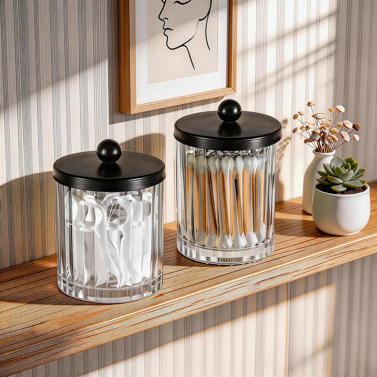 Amolliar Qtip Holder Dispenser, Clear Glass Apothecary Jars