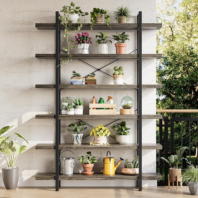Bookshelf Set, Heavy Duty 6-Tier Industrial Bookcase, 120lbs Shelf Capacity - Image 5