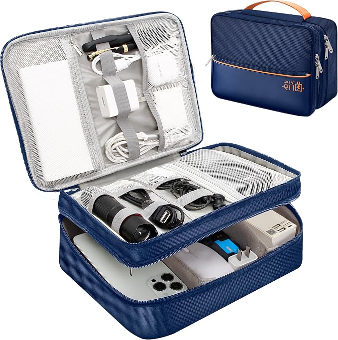 SELLYFELLY Electronics Travel Organizer, Double Layer Cable Organizer Bag by SELLYFELLY