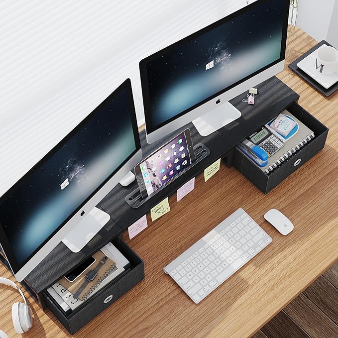 Dual Monitor Stand Riser with 2 Drawers - Image 4