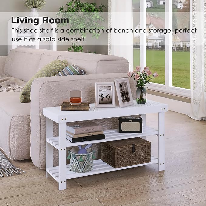 SMIBUY Bamboo Shoe Rack Bench, 3-Tier Shoe Organizer Storage Shelf - Image 5