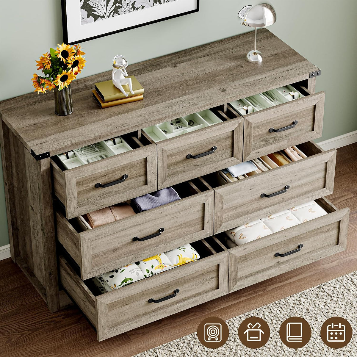 BORNOON 7-Drawer Dresser for Bedroom, Modern Wooden Chest of Drawers