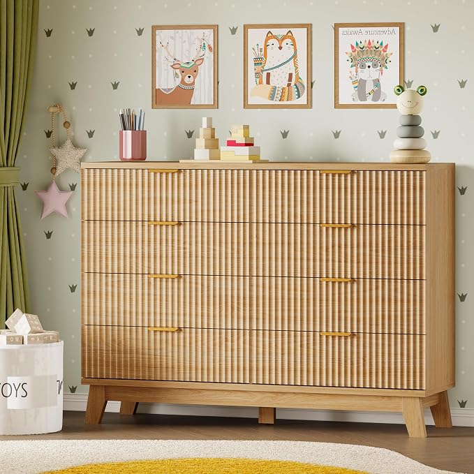 53" Tall Dresser for Bedroom, 8-Drawer Fluted Chest of Drawers, Modern Wood - Image 8