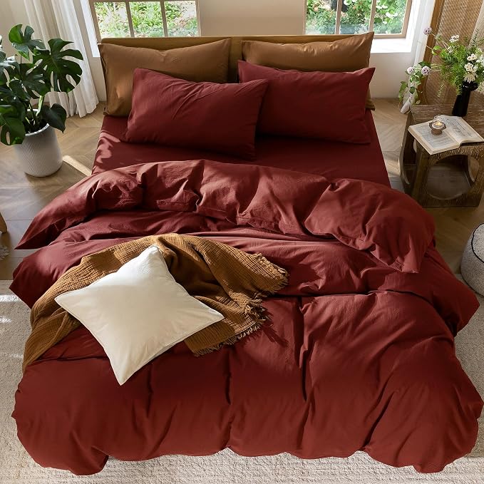MooMee Bedding Pillowcases Pack of 2 100% Washed Cotton Linen Like Textured - Image 5