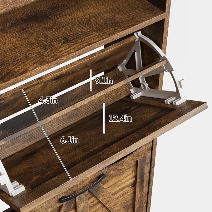 Shoe Cabinet with 4 Flip Drawers, Farmhouse Shoe Storage Cabinet - Image 7