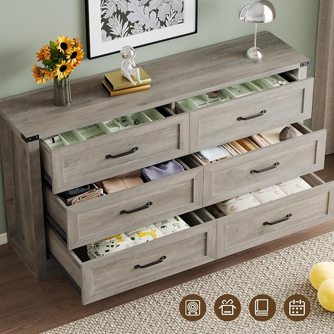 6-Drawer Dresser for Bedroom, Modern Wooden Chest of Drawers - Image 4