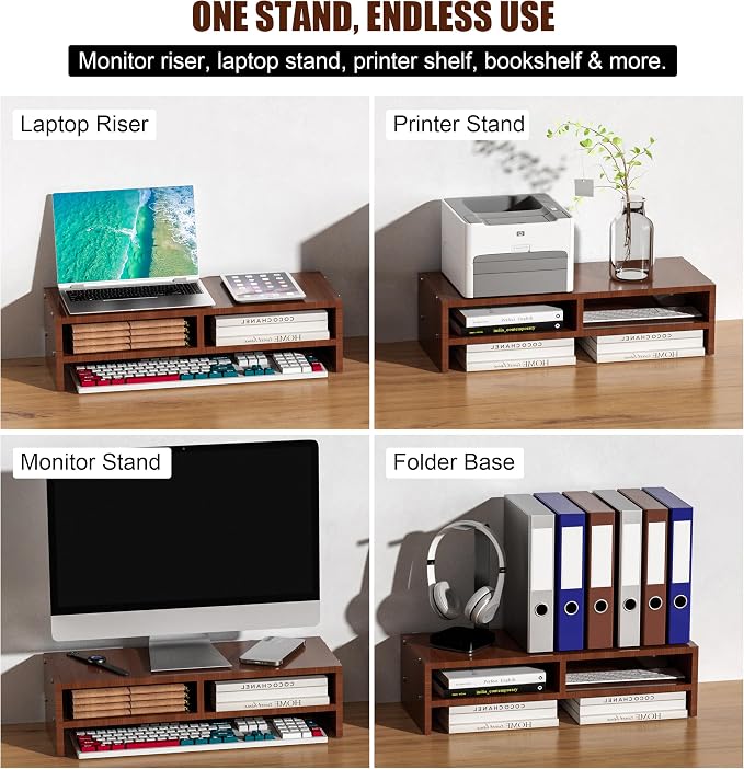 Monitor Stand Riser with Storage, 2 Tier Desk Organizer & Desktop Wood Shelf - Image 6