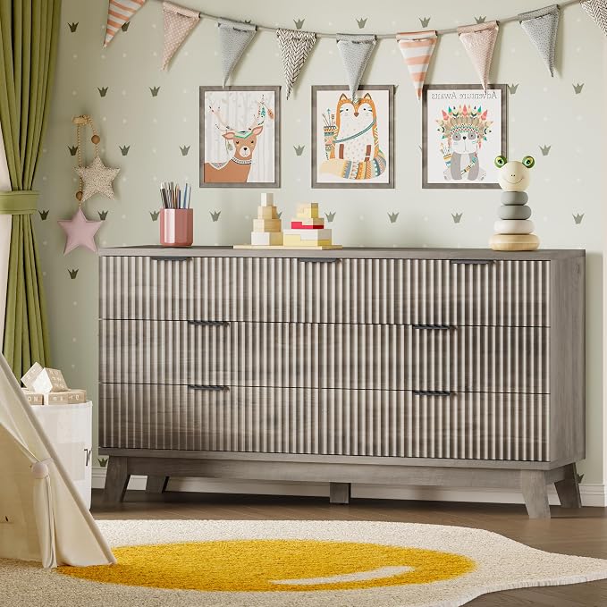 57" Long Dresser for Bedroom, 7-Drawer Fluted Chest, Wide Wood Storage Dresser - Image 8