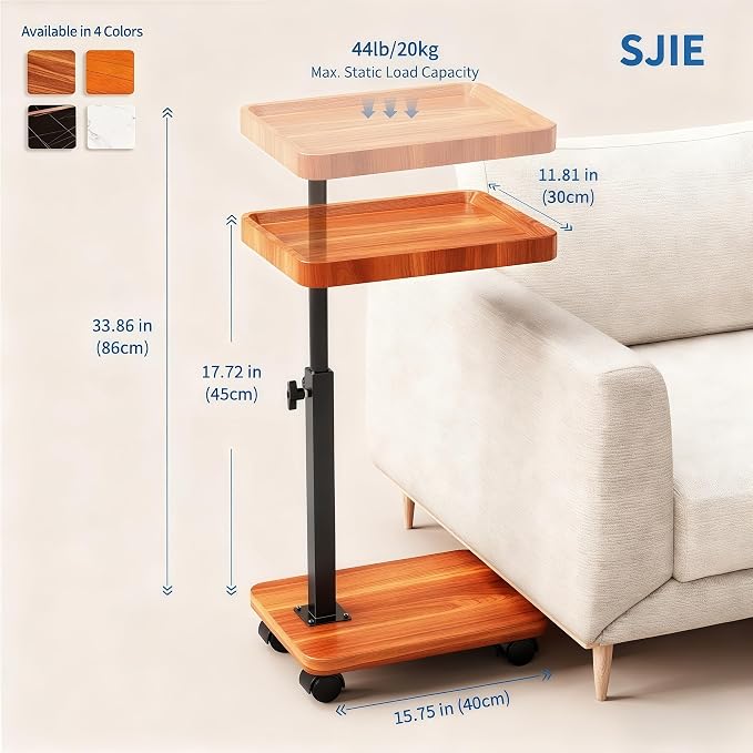 C Table End Table Adjustable Height, 360°Swivel TV Tray Table - Image 3