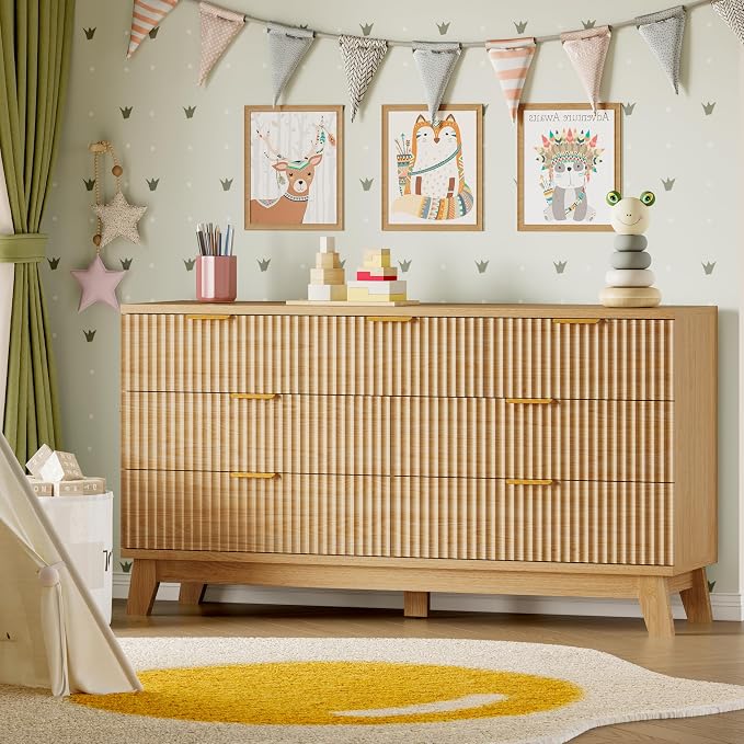 57" Long Dresser for Bedroom, 7-Drawer Fluted Chest, Wide Wood Storage Dresser - Image 8