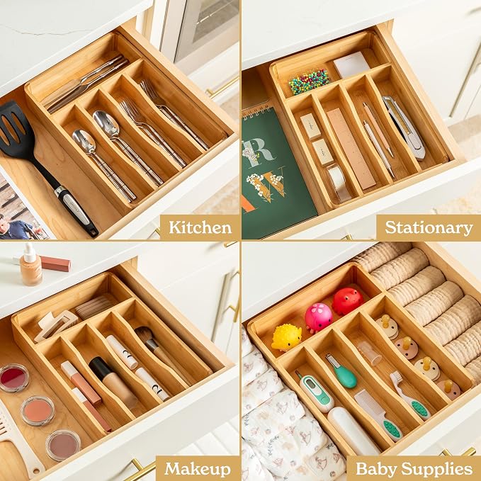 SMIRLY Silverware Drawer Organizer – Bamboo Kitchen Drawer Organizer, - Image 5
