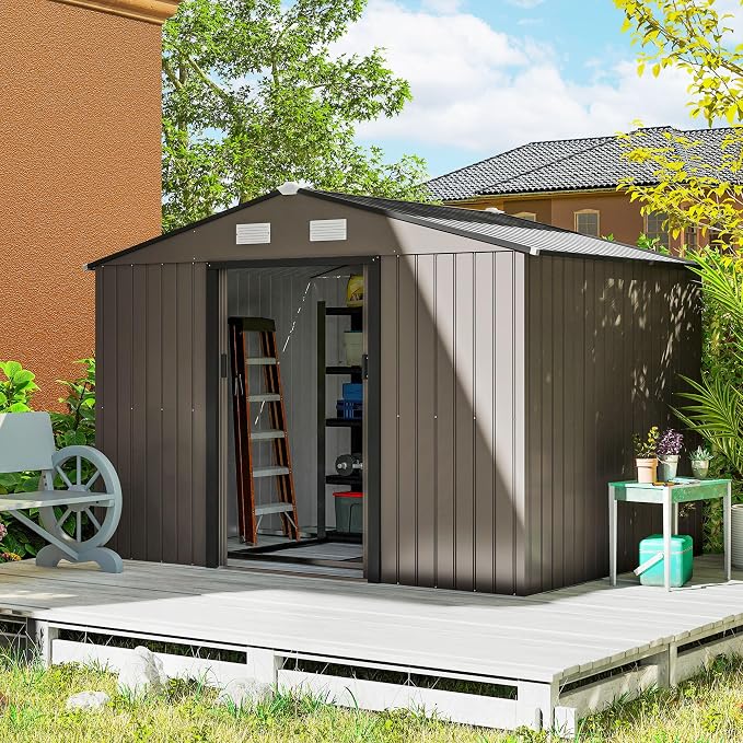 Outsunny 9' x 6' Outdoor Storage Shed, Garden Tool Metal Shed by Outsunny