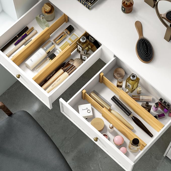 BAMEOS 4 PCS Bamboo Drawer Divider Adjustable Drawer Dividers Kitchen Drawer - Image 2