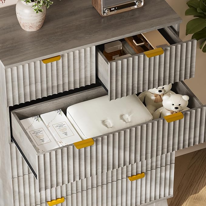 46" Tall Dresser for Bedroom, 6-Drawer Fluted Chest of Drawers, Modern Wood - Image 6