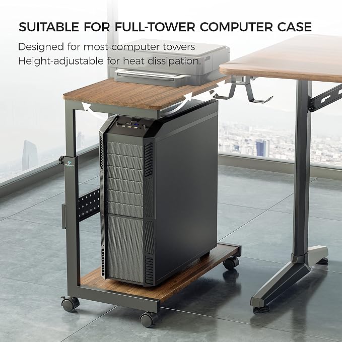 EUREKA ERGONOMIC PC Stand Computer Cart, Height Adjustable Tower Stand 2-Tier - Image 5