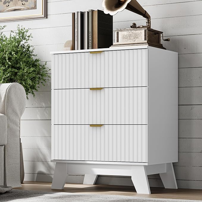 Fluted 3 Drawer Dresser, 30.3" Tall Compact Modern Boho Chest of Drawers - Image 5