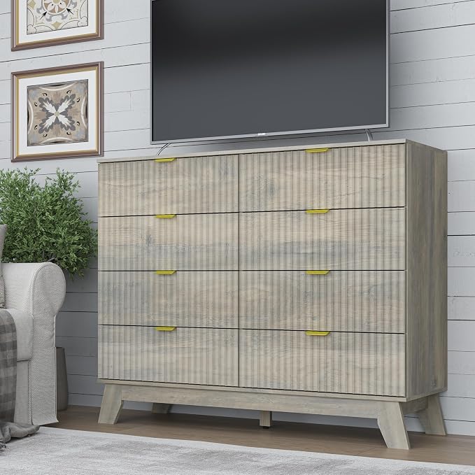 Fluted 8 Drawer Tall Dresser, 47.2" Wide Modern Boho Chest of Drawers, Wooden - Image 5