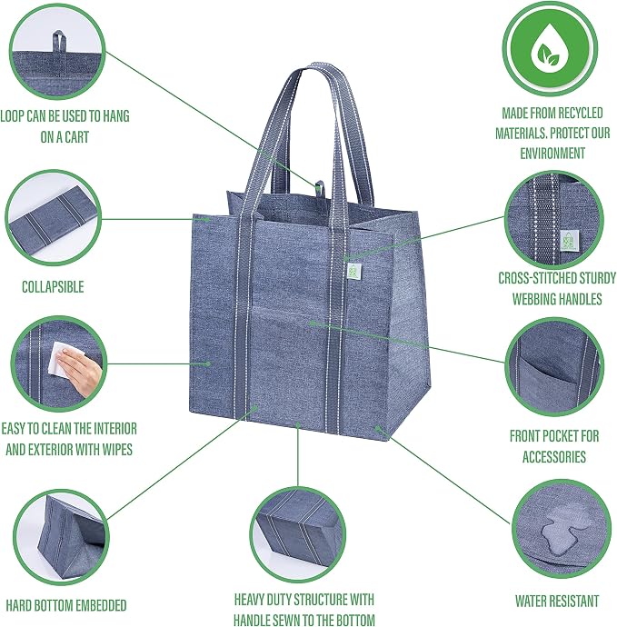 VENO 4 Pack Reusable Grocery Bags, Heavy-Duty Shopping Bags - Image 3