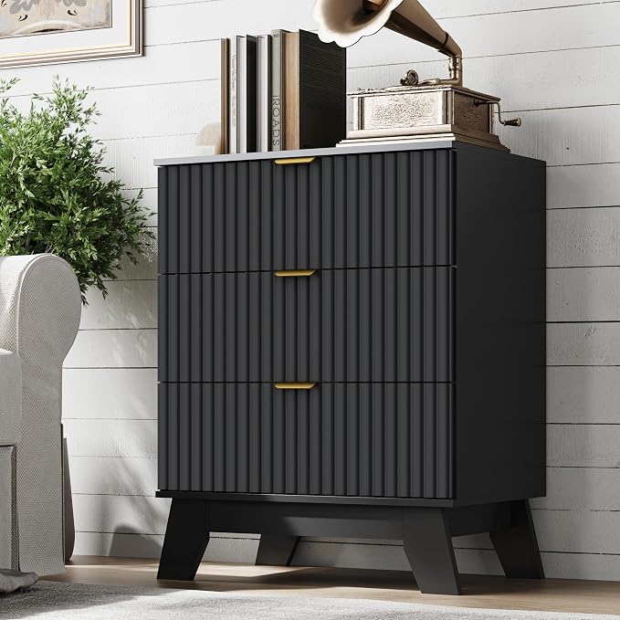 Fluted 3 Drawer Dresser, 30.3" Tall Compact Modern Boho Chest of Drawers - Image 5