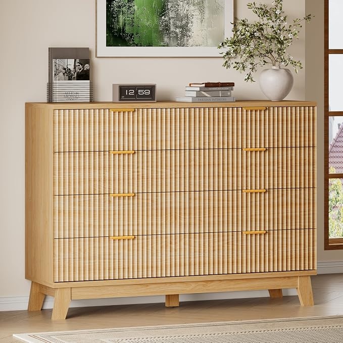 53" Tall Dresser for Bedroom, 8-Drawer Fluted Chest of Drawers, Modern Wood by BORNOON