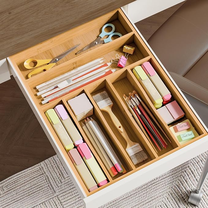 BAMEOS Bamboo Silverware Drawer Organizers, 11.9 inch Utensil Drawer Organizer - Image 10