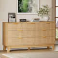 57" Long Dresser for Bedroom, 7-Drawer Fluted Chest, Wide Wood Storage Dresser by BORNOON