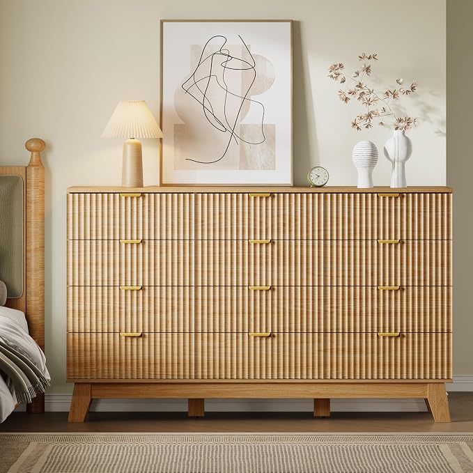 57" Wide Dresser for Bedroom, 12-Drawer Fluted Dresser - Image 5